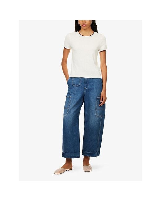 ME+EM White Contrast-Trim Slim-Fit Cotton T-Shirt