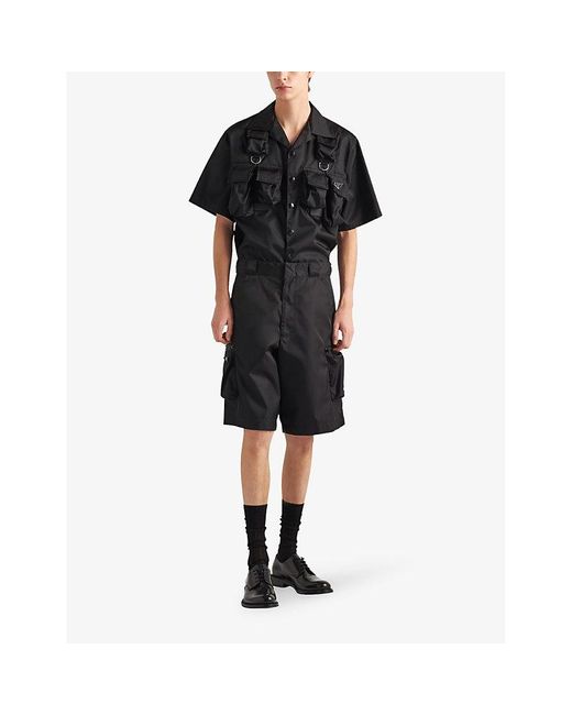 Prada Black Re-Nylon Brand-Plaque Oversized-Fit Nylon Shirt for men