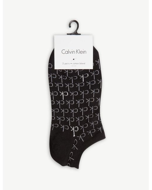 Calvin Klein White Logo Print Cotton-blend Trainer Socks Set Of Two