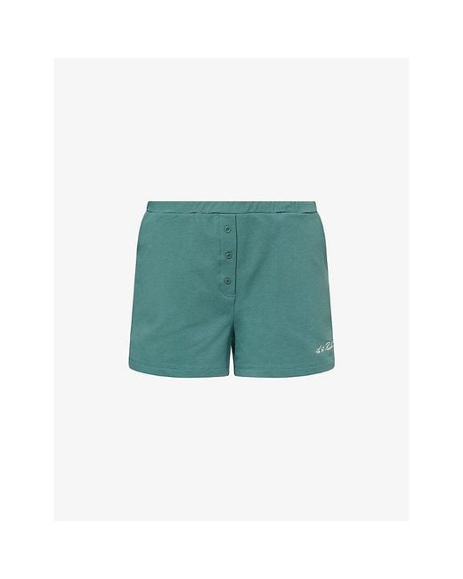 4th & Reckless Green Emily Logo-Embroidery Cotton-Jersey Shorts