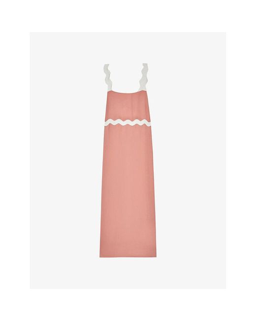 Reiss Pink Asher Wave-Trim Crepe Midi Dress