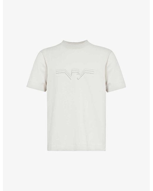 Emporio Armani White Logo-embroidered Cotton-jersey T-shirt for men