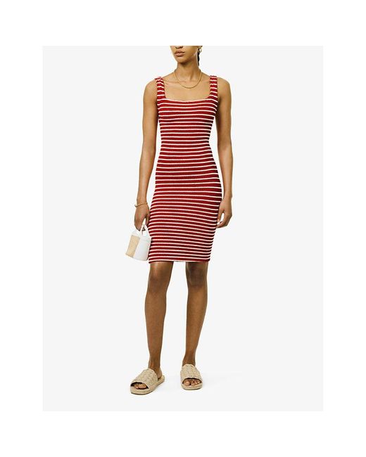 Hunza G Red Striped Square-neck Recycled Polyester-blend Mini Dress