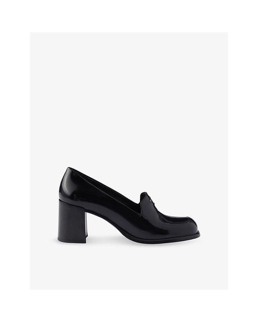 Prada Black Brushed Heeled Leather Loafers