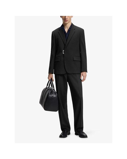 HUGO Black Slim-Fit Metal-Buckle Woven Blazer for men