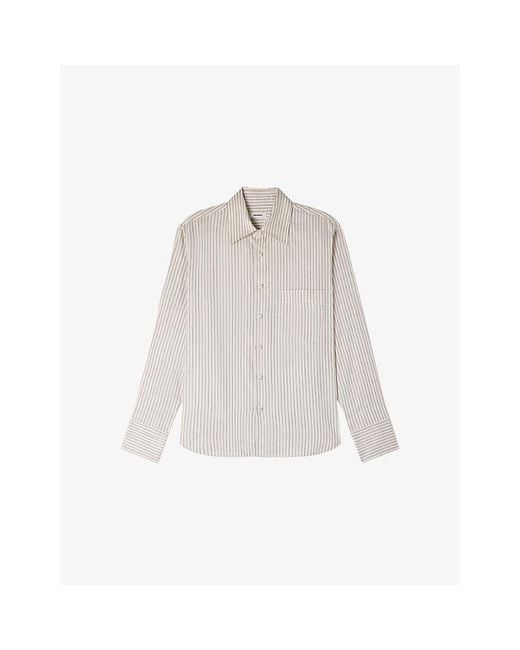 Sandro White Striped Relaxed-Fit Lyocell Shirt for men