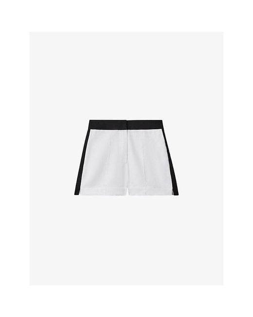 Reiss Black Rebecca Colour-block High-rise Linen Shorts