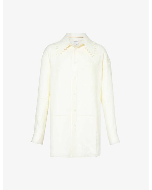 Bottega Veneta White Embellished-collar Relaxed-fit Linen Shirt