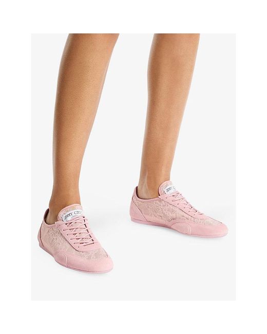 Jimmy Choo Pink Sunny F Lace And Suede Trainers