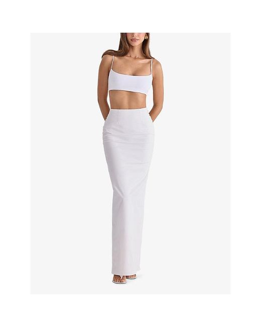 House Of Cb White Lyra Slim-Fit Stretch-Cotton Maxi Skirt
