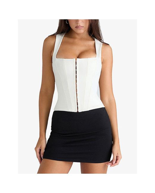 House Of Cb White The Balconette Woven Corset Top Xs (A-C Cup)