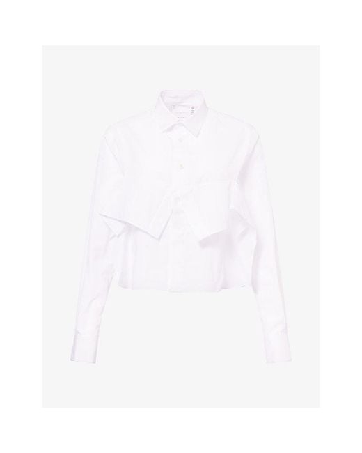 Sacai White Layered Long-Sleeve Cotton-Poplin Shirt