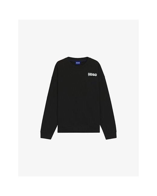 HUGO Black Brand-Print Relaxed-Fit Cotton-Jersey Sweatshirt for men