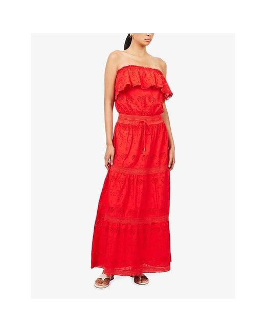 Melissa Odabash Red Caroline Broderie-Anglaise Cotton Midi Dress
