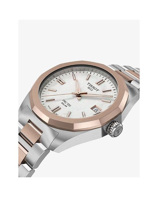 Tissot Metallic Prc 100 Solar 34Mm-Plated Stainless Steel Quartz Watch for men