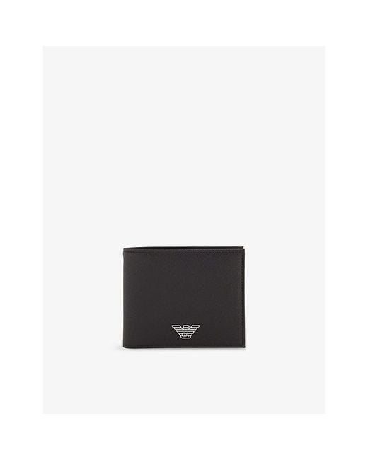 Emporio Armani Black Logo-Plaque Billfold Faux-Leather Wallet for men