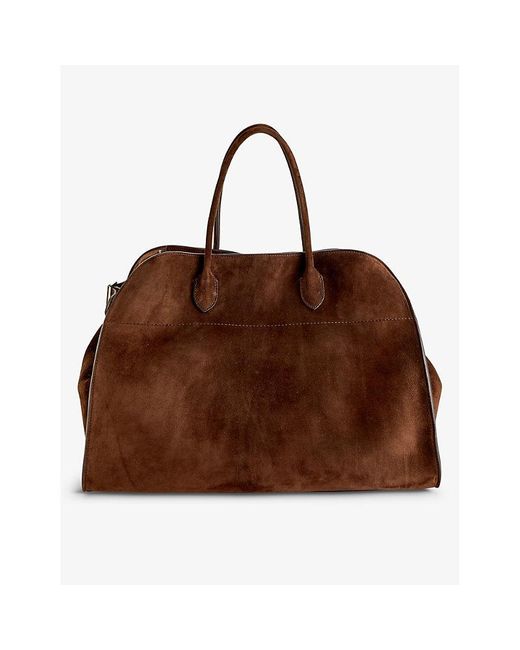 The Row Brown Margaux 17 Suede Top-handle Bag