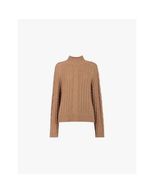 Whistles Natural Cropped Cable-Knit Wool-Blend Jumper