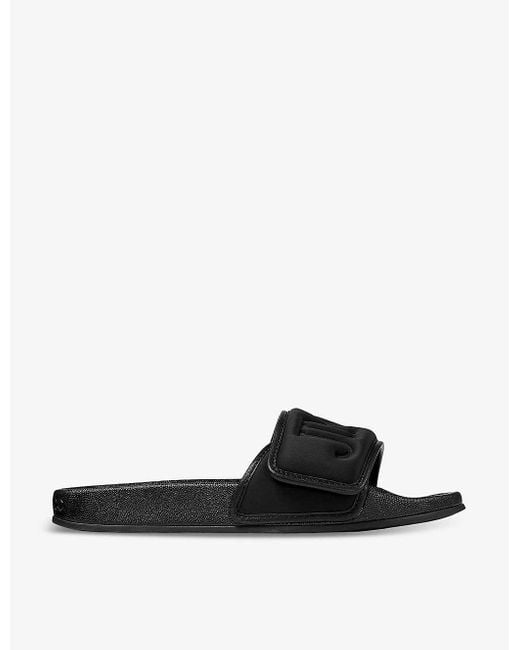 Jimmy Choo Black Fitz Logo-debossed Synthetic And Leather Sliders