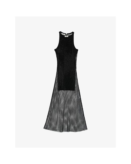Sandro Black Sleeveless Stretch-mesh Midi Dress