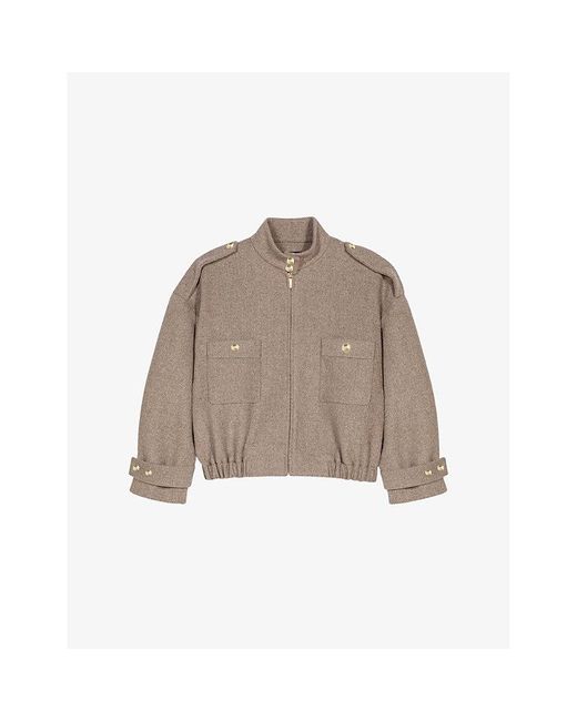 Maje Brown High-Collar Relaxed-Fit Wool-Blend Coat