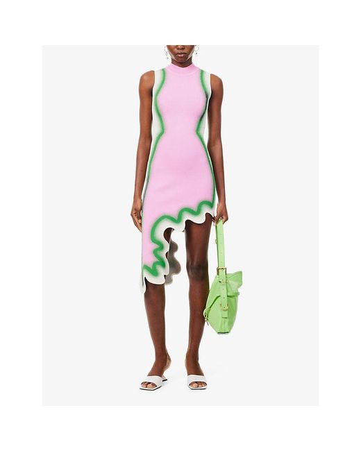 Ph5 Pink Brooklyn Asymmetric Recycled Viscose-blend Midi Dress