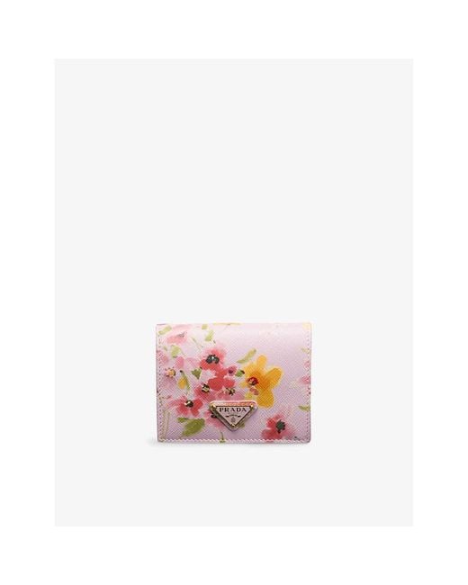 Prada Pink Floral-Print Leather Wallet