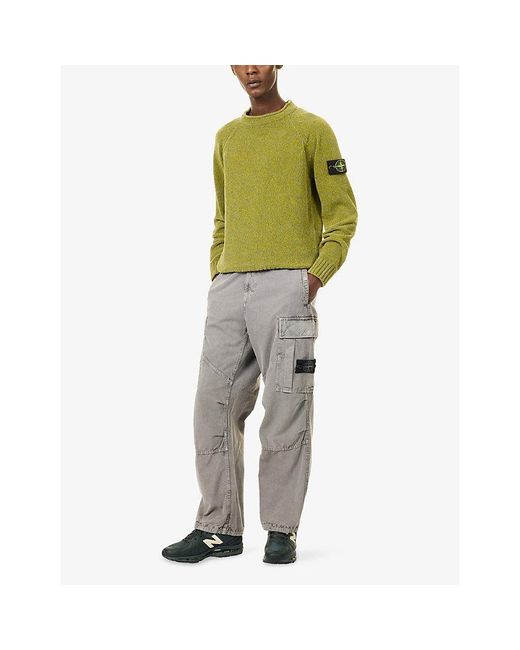 Stone Island Green Mouliné Cotton Chenille Knit Jumper for men