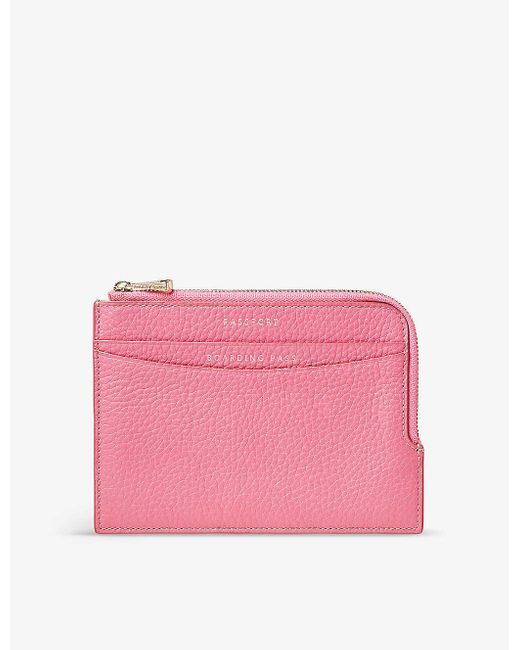 Aspinal Pink Logo-embossed Leather Travel Wallet