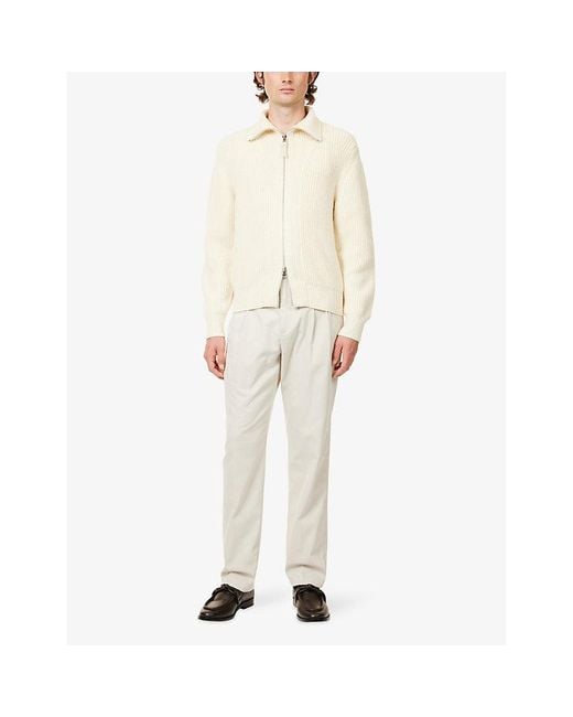Dunhill Natural Double-Pleated Straight-Leg Cotton Blend Chino Trousers for men