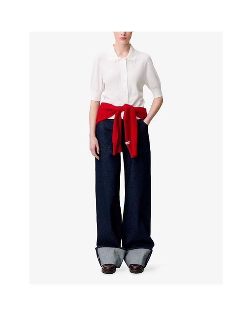 Claudie Pierlot White Collared Short-Sleeve Knitted Cardigan