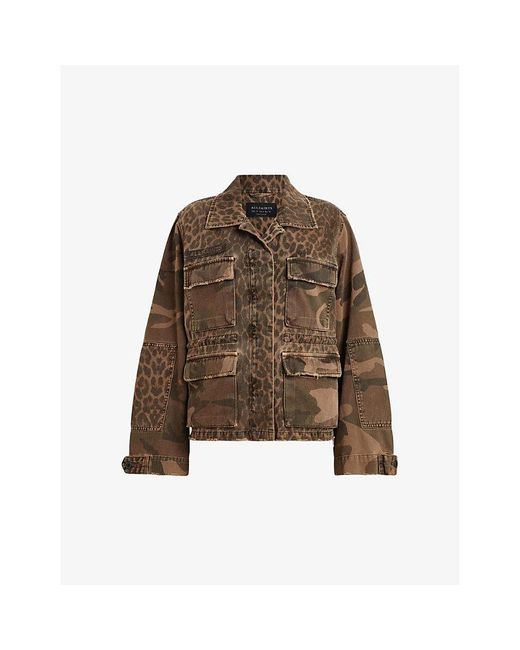 AllSaints Brown Finch Leopard-print Camouflage Cotton Jacket