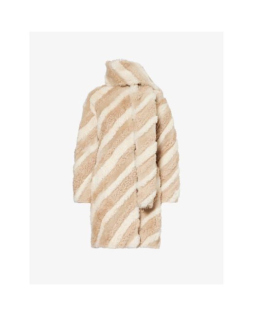 Yves Salomon Natural Mix Stripe-pattern Regular-fit Shearling Coat