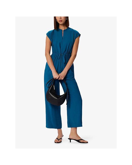 Whistles Blue Drawstring-Waist Relaxed-Fit Woven Jumpsuit