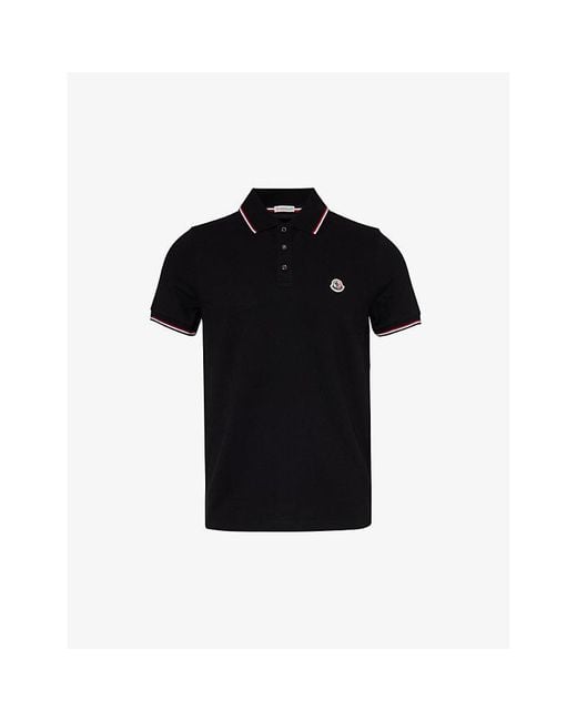 Moncler Black Brand-patch Split-hem Cotton-piqué Polo Shirt for men