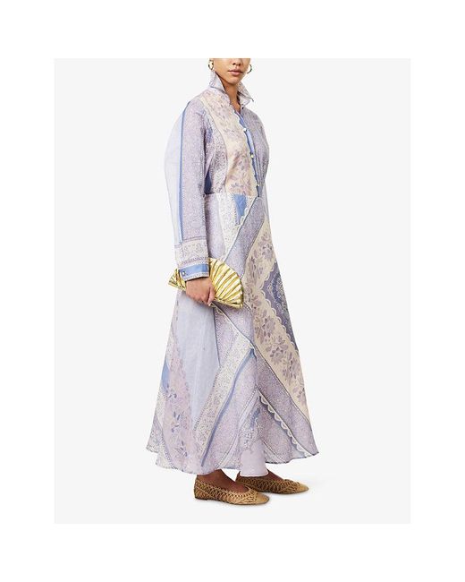 Zimmermann Purple Lucky Bias-Cut Linen Maxi Skirt