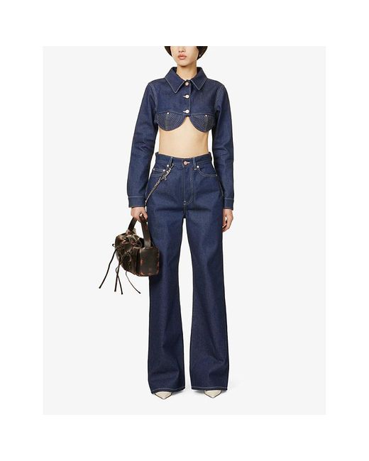Jean Paul Gaultier Blue Madonna Embroidered Wide-leg Mid-rise Jeans