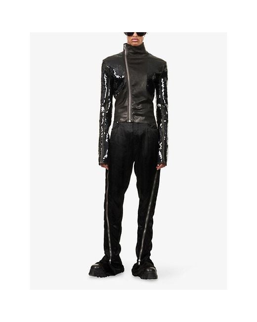 Rick Owens Black Gary Sequin-Embellished Leather Jacket for men
