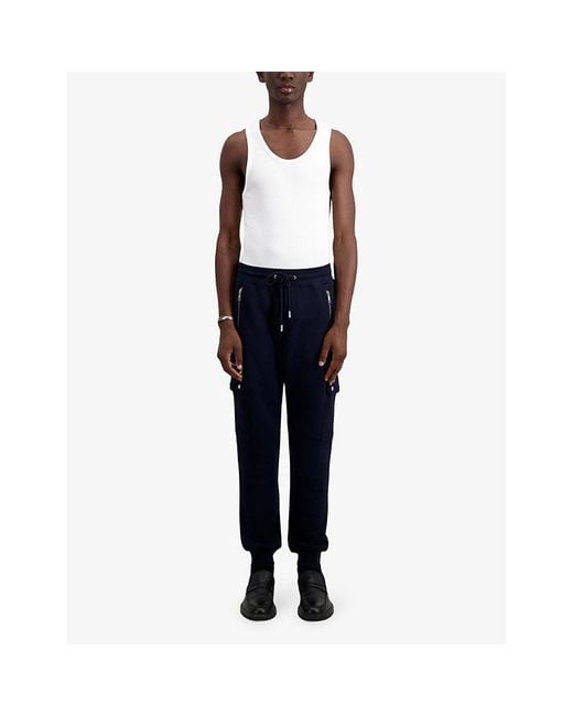 The Kooples Blue Drawstring-Waist Zipped-Pocket Cotton-Jersey Jogging Bottoms for men