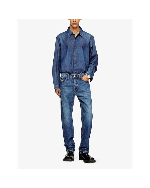 DIESEL Blue D-Simply Logo-Embroidered Denim Shirt for men