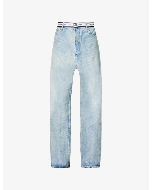 Balenciaga Blue Logo-waistband baggy Low-rise Jeans for men