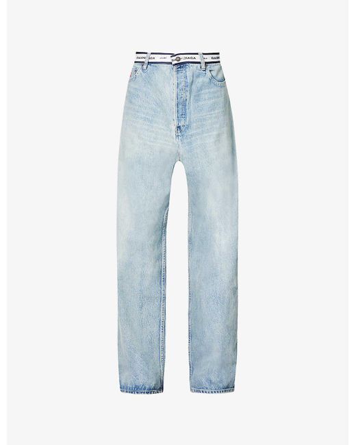 Balenciaga Logo-waistband baggy Low-rise Jeans in Blue for Men