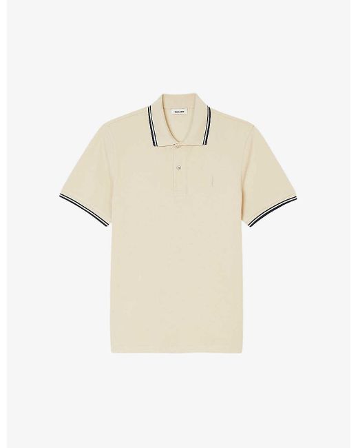 Sandro Natural Contrast-trim Short-sleeve Cotton-pique Polo Shirt for men