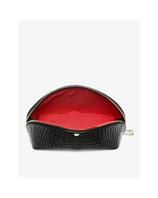 Aspinal Black Snake-effect Large Leather Toiletry Bag
