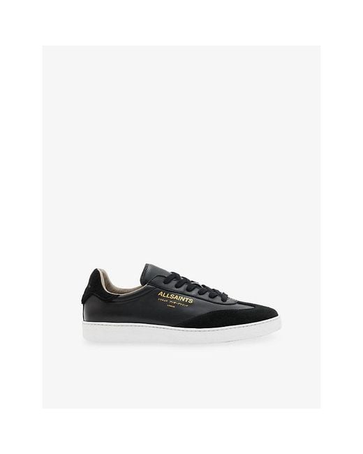 AllSaints Black Thelma Logo-Embossed Leather Low-Top Trainers