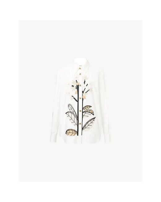Khaite White Argo Floral-Embroidered Cotton Shirt