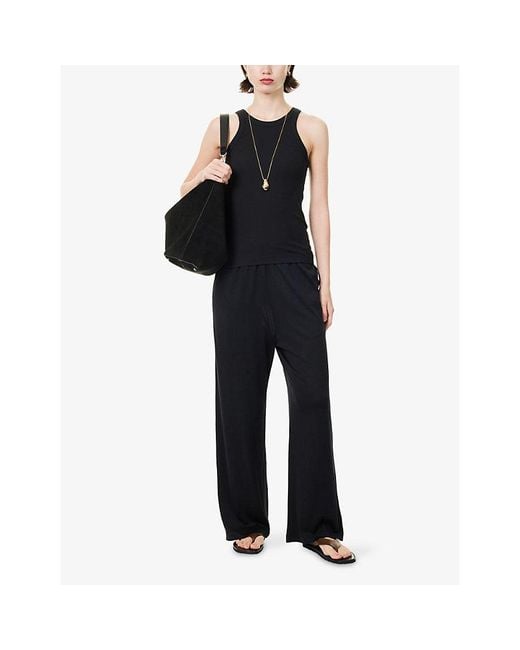 Totême  Black Elasticated Straight-Leg Cotton And Silk Trousers