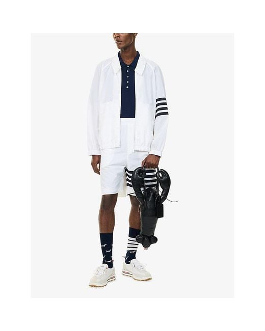 Thom Browne White Brand-Stripe Relaxed-Fit Soft-Shell Jacket for men