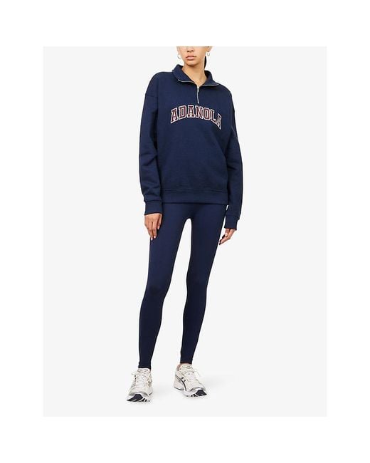 ADANOLA Blue Varsity Funnel-Neck Zip Sweatshirt