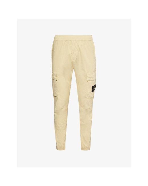 Stone Island Natural Logo-badge Tapered-leg Stretch-cotton Cargo Trousers for men